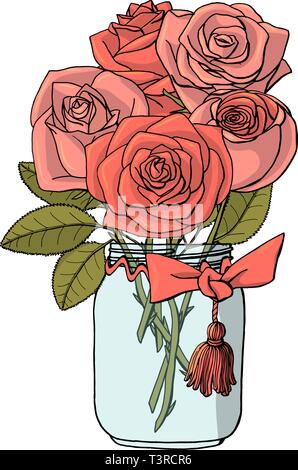 Style doodle dessiné à la main des bouquets de fleurs rose. Illustration de Vecteur