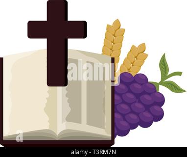 La sainte bible avec croix et les raisins Illustration de Vecteur