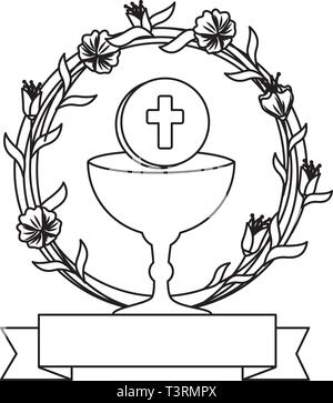 Première communion en calice avec couronne de fleurs Illustration de Vecteur