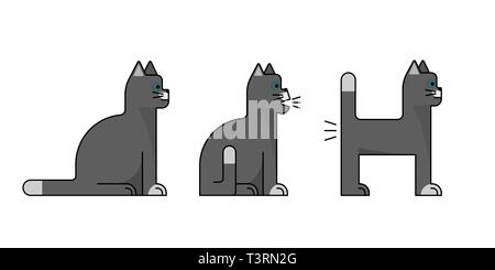 Les chats gris foncé. Télévision icônes simples. Assis, debout, farting Vector illustration Illustration de Vecteur
