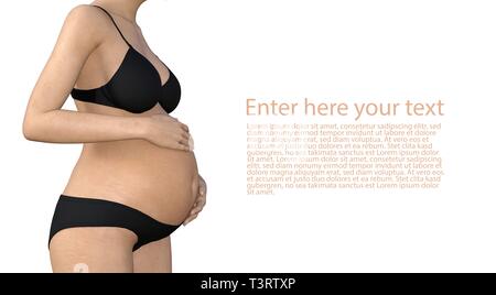 Femme enceinte avec son gros ventre - isolatet sur fond blanc avec l'espace pour votre texte Banque D'Images