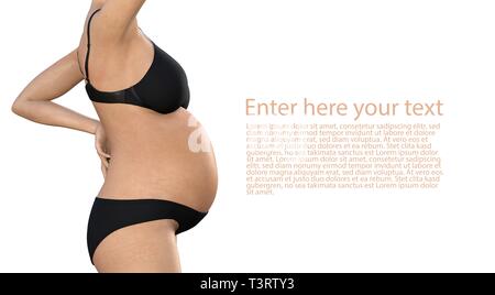 Femme enceinte avec son gros ventre - isolatet sur fond blanc avec l'espace pour votre texte Banque D'Images