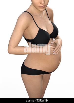 Femme enceinte de toucher son gros ventre. Close up. La maternité, la grossesse, les gens et l'attente concept. Femme enceinte attend bébé Banque D'Images