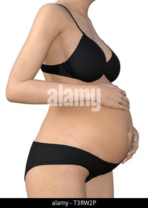 Femme enceinte de toucher son gros ventre. Close up. La maternité, la grossesse, les gens et l'attente concept. Femme enceinte attend bébé Banque D'Images