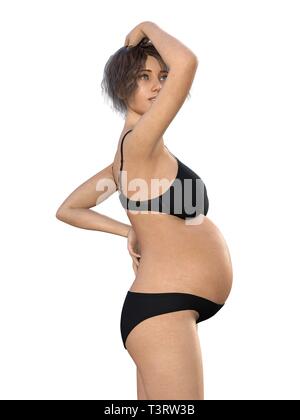Femme enceinte est épuisé - isolatet on white Banque D'Images