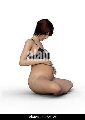 Femme enceinte avec son gros ventre - isolatet on white Banque D'Images