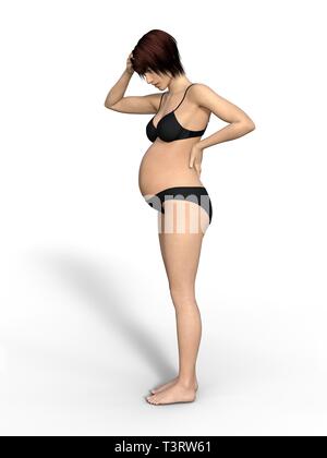Femme enceinte est épuisé - isolatet on white Banque D'Images