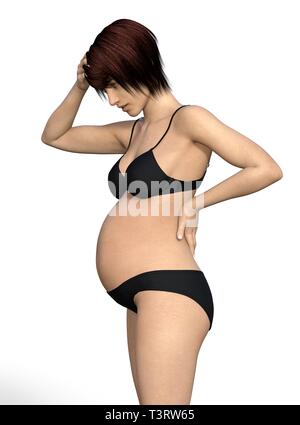 Femme enceinte est épuisé - isolatet on white Banque D'Images
