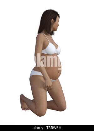 Femme enceinte avec son gros ventre - isolatet on white Banque D'Images