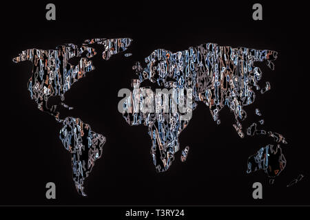 Carte du monde décrit environ avec un fond coloré patterns Banque D'Images