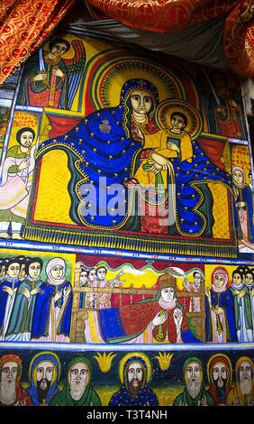 Fresco, ancienne Cathédrale Sainte Marie de Sion, Axum, Tigray, Éthiopie Banque D'Images