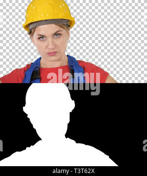 Fier confiance jeune femme travailleur avec les bras sur les hanches, le Canal Alpha Banque D'Images
