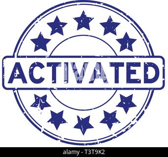 Grunge blue activé avec l'icône word star tour joint en caoutchouc stamp sur fond blanc Illustration de Vecteur