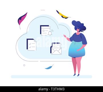 Cloud computing - une télévision moderne style design illustration sur fond blanc. Composition de haute qualité avec des icônes, gestionnaire de liste de contrôle, e-mail, Illustration de Vecteur