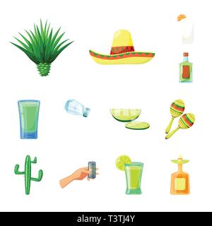 Agave sombrero,cocktail,bouteille,verre,DE,tilleul,,maracas,cactus,plante,mexicain,eau,alcool,sel,vert,instrument,feuilles,espagnol,vodka,coupe,alimentaire,musique,citron cognac, chapeau,claire,pack,coupe,Mexique,tequila,fajitas fiesta,party,fête,cafe,Latin,carnaval,national,set,icône,,illustration,collection,isolé,design,graphisme,élément signe,caricature,couleur,vecteurs vecteur , Illustration de Vecteur