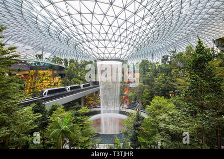 Vue de la forêt luxuriante vallée Shiseido et la pluie vortex au l'aéroport Changi de Singapour, Jewel Banque D'Images