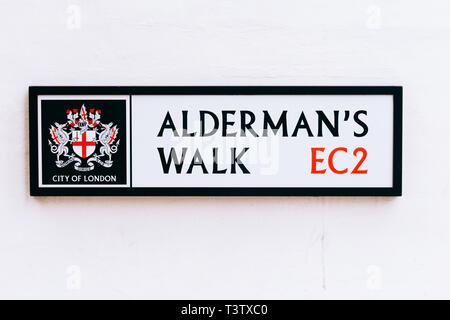 Londres, Royaume-Uni - 22 juillet 2018 : Aldermans marche street sign, City of London, Royaume-Uni. anciennement Dashwood à pied, pour Francis Dashwood, qui vivaient ici dans le 18e Banque D'Images