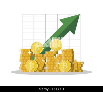 Pièce d'or avec signe en piles bitcoin. L'argent et les finances. La monnaie numérique. L'argent virtuel, cryptocurrency numérique et système de paiement. Vector illustr Illustration de Vecteur