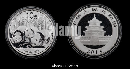 10 yuans Chine Panda silver coin 2013 de 1 oz 999iger silver Banque D'Images