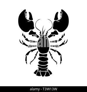 Le homard, les crustacés silhouette dessin vectoriel. Illustration de l'Écrevisse à la main. Restaurant de fruits de mer minimaliste délicatesse pictogramme. Biologie sous-marine Sealife, élément de design isolés Illustration de Vecteur