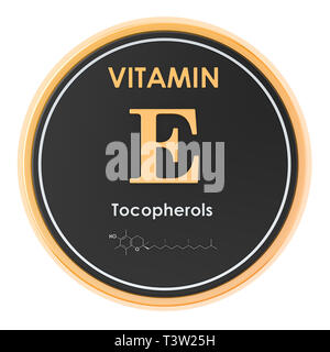 La vitamine E, de tocophérols. Icône de cercle, formule chimique, structure moléculaire. Le rendu 3D Banque D'Images