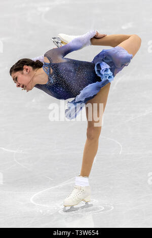 Evgenia Medvedeva (OAR) qui se font concurrence sur le patinage artistique - Court dames aux Jeux Olympiques d'hiver de PyeongChang 2018 Banque D'Images