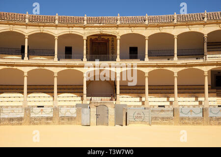 Ronda, Andalousie, Espagne - 16 mars 2019 : intérieur et coin galerie de l'arène historique de Ronda, Espagne Banque D'Images