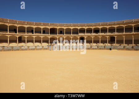 Ronda, Andalousie, Espagne - 16 mars 2019 : intérieur et coin galerie de l'arène historique de Ronda, Espagne Banque D'Images