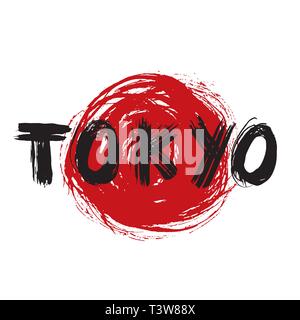 La calligraphie au pinceau de Tokyo, signe manuscrites lettrage grunge dessinés à la main, texte calligraphié. Vector illustration. Illustration de Vecteur
