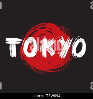 La calligraphie au pinceau de Tokyo, signe manuscrites lettrage grunge dessinés à la main, texte calligraphié. Vector illustration. Illustration de Vecteur