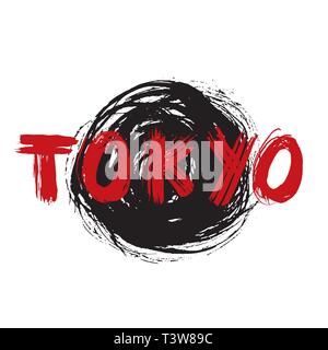La calligraphie au pinceau de Tokyo, signe manuscrites lettrage grunge dessinés à la main, texte calligraphié. Vector illustration. Illustration de Vecteur