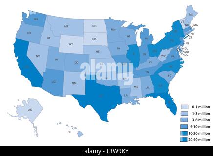 Carte des États-Unis par population Illustration de Vecteur