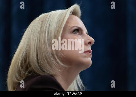 Secrétaire à la sécurité intérieure, Kirstjen Nielsen, témoigne devant le comité de la sécurité intérieure en mars 2019. Un tweet du président américain Donald J. Trump a annoncé sa démission abrupte le dimanche 7 avril 2019, deux jours après avoir visité le Trump US- Mexique frontière et promettant d'être plus sévère sur l'immigration. Banque D'Images