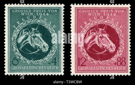 Ensemble de timbres historique allemand : Tête de montage. Vienne 1944 Grand Prix. Isolé sur fond noir, Germany-Austria, le Troisième Reich Banque D'Images