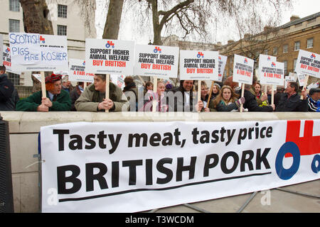 Les éleveurs de porcs rassemblement à Downing Street sur l'augmentation des coûts de production. Londres. 03.03.2011. Banque D'Images