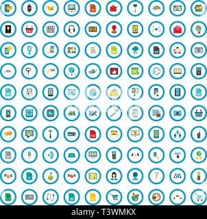 100 shopping smartphone icons set, style plat Illustration de Vecteur