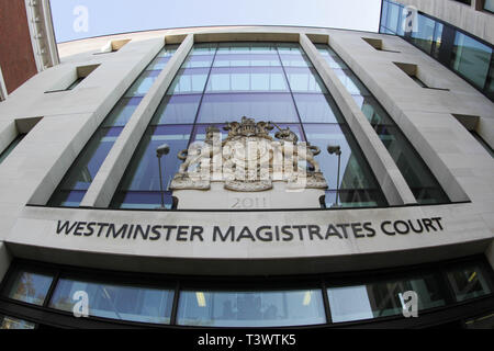 Westminster, London, UK. Apr 11, 2019. Une vue générale de la Cour de Westminster après Julian Assange a été retiré de l'ambassade d'Equateur après son asile a été résilié. Crédit : Ben Booth/SOPA Images/ZUMA/Alamy Fil Live News Banque D'Images