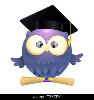 Vector Illustration d'un mignon lillte Owl wearing graduation cap et holding diploma en volant Illustration de Vecteur