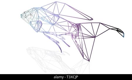 Le rendu 3D d'un animal d'une réflexion artistique isolé sur fond blanc Banque D'Images