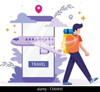 Réservation en ligne de billets d'avion et voyage Illustration de Vecteur