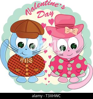 Deux chats dans l'amour. cartoon vector illustration. valentines day card. Illustration de Vecteur