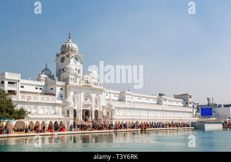 Golden Temple d'Amritsar (Sri Harmandir Sahib, Darbar Sahib) et d'une piscine, le Gurdwara plus sainte et lieu de pèlerinage du sikhisme, Amritsar, Punjab, India Banque D'Images