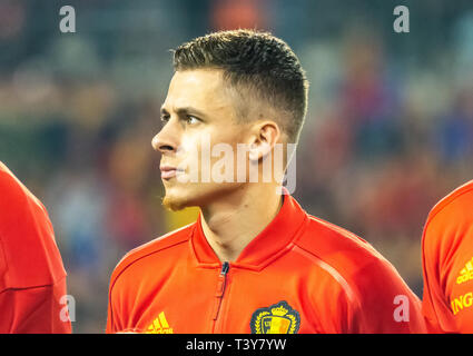 Bruxelles, Belgique - 20 mars 2019. Le milieu de terrain de l'équipe nationale de football Belgique Thorgan Hazard avant le match de qualification de l'UEFA Euro 2020 Belgique contre Russ Banque D'Images