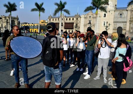 Cours de photographie - Plaza de Armas de Lima. Département de Lima au Pérou. Banque D'Images