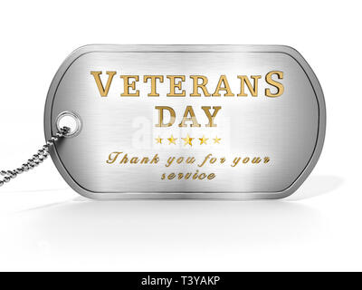 Dogtag Journée des anciens combattants de l'article sur drapeau américain. 3D illustration. Banque D'Images