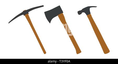 Hache, pioche et d'un marteau. Simple. Vecteur. EPS 10. Illustration de Vecteur