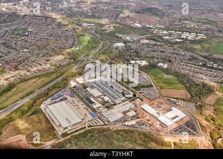 Une vue aérienne de Jaguar Land Rover à Whitley, Coventry, West Midlands, Royaume-Uni Banque D'Images