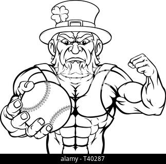 Leprechaun Holding Baseball Sports de ballon Mascot Illustration de Vecteur