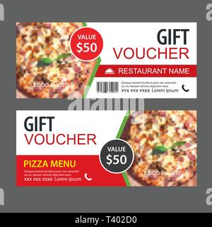 Votre achat de bon cadeau restauration rapide modèle de conception. Jeu de pizza. Pour utiliser coupon, bannière, flyer, vente, promotion. Illustration de Vecteur