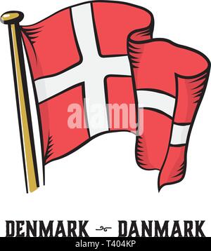 Vintage style gravure drapeau Danemark vector illustration Illustration de Vecteur